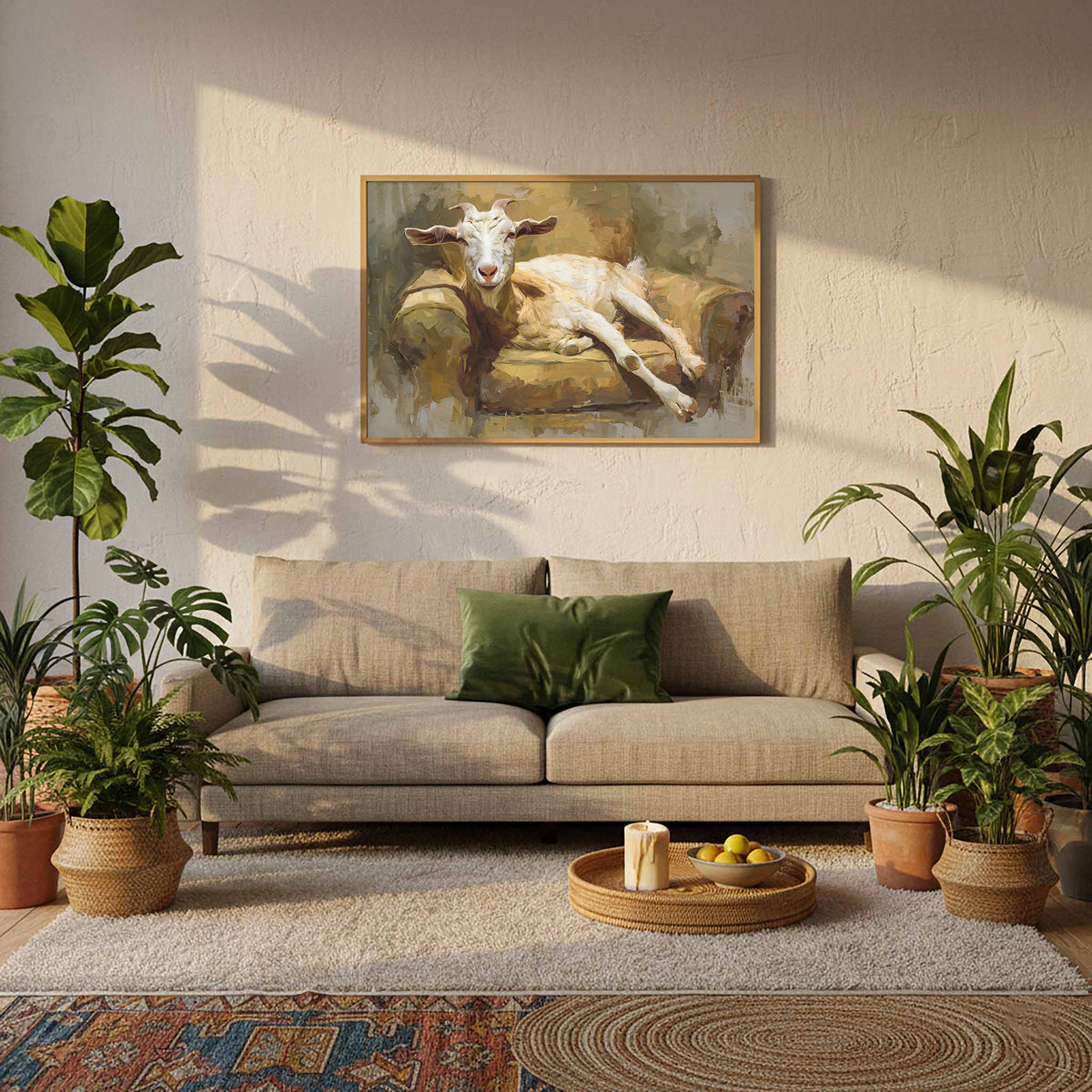 Goat Canvas Wall Art – styled room view 10
