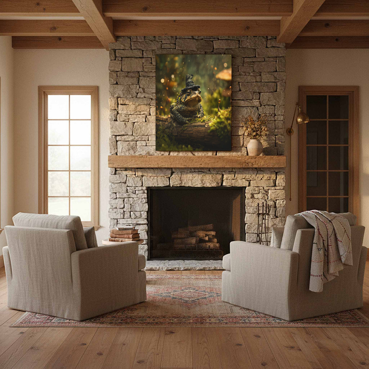 Grumpy Toad Witch Hat Canvas Print – styled room view 11