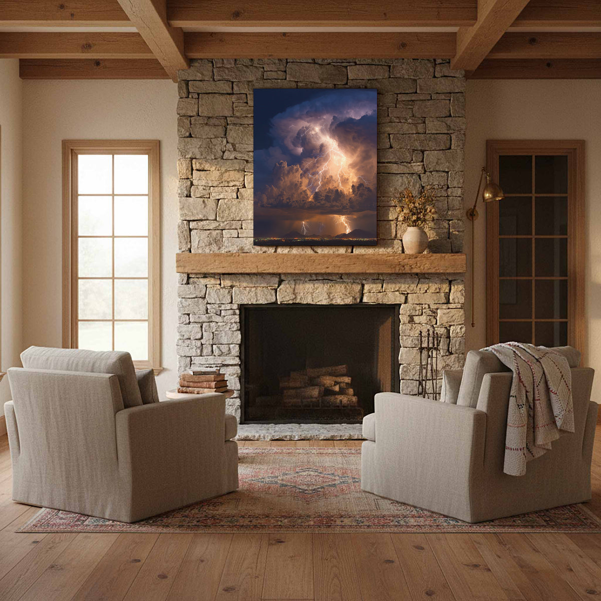 Lightning Storm Canvas Print – styled room view 10