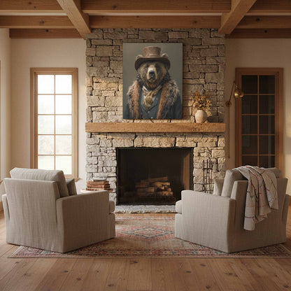 Western Bear Gentleman Canvas Wall Art – styled room view 10