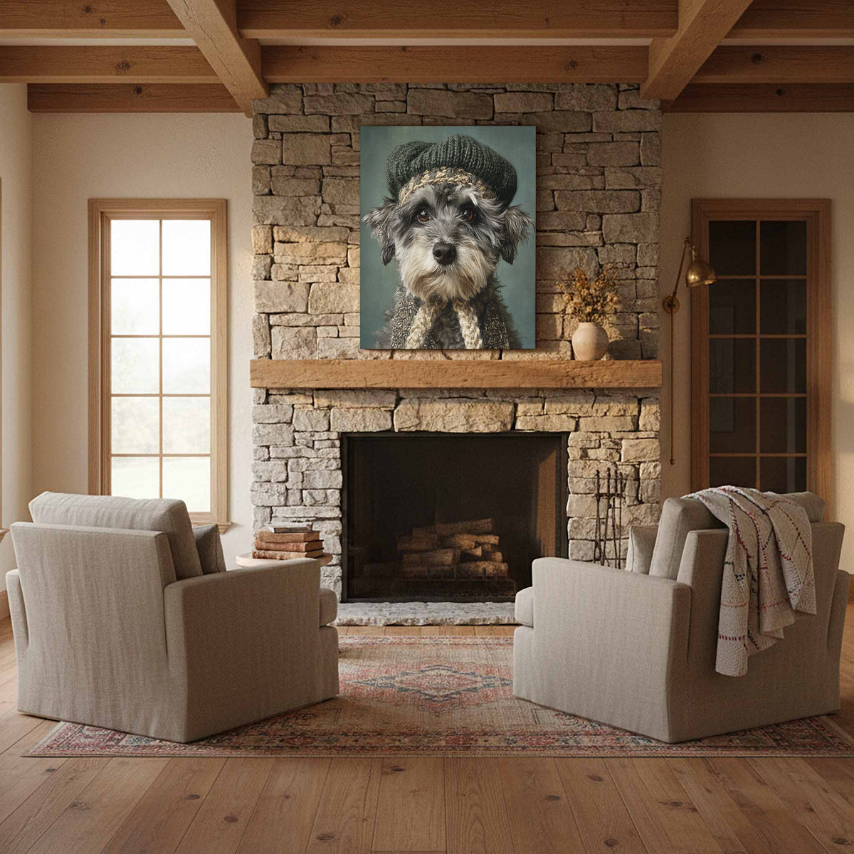 Schnoodle Dog Canvas Wall Art – styled room view 11
