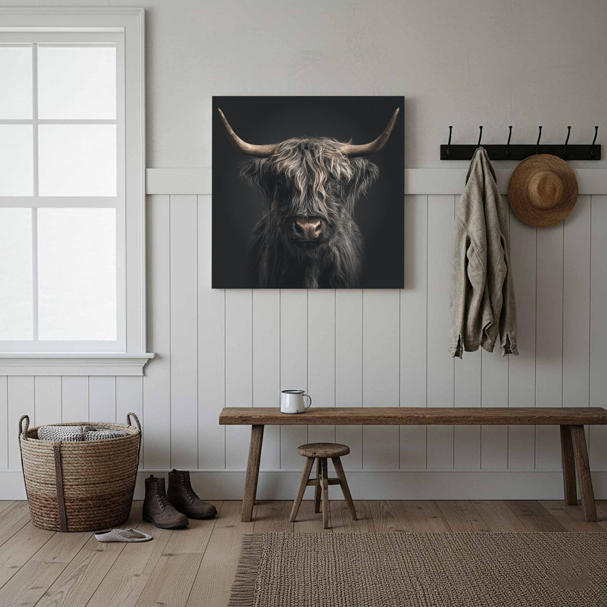 Highland Cow Canvas Print – styled room view 11