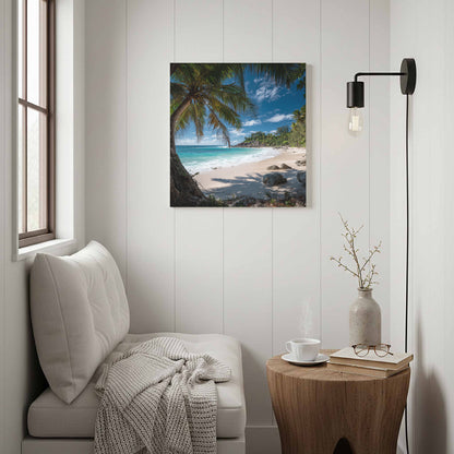 Tropical Beach Palm Tree Canvas Wall Art – styled room view 11