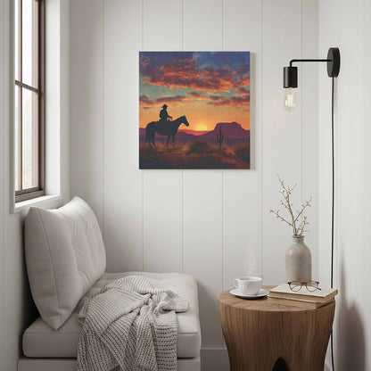 Western Cowboy Silhouette Canvas Art – styled room view 11