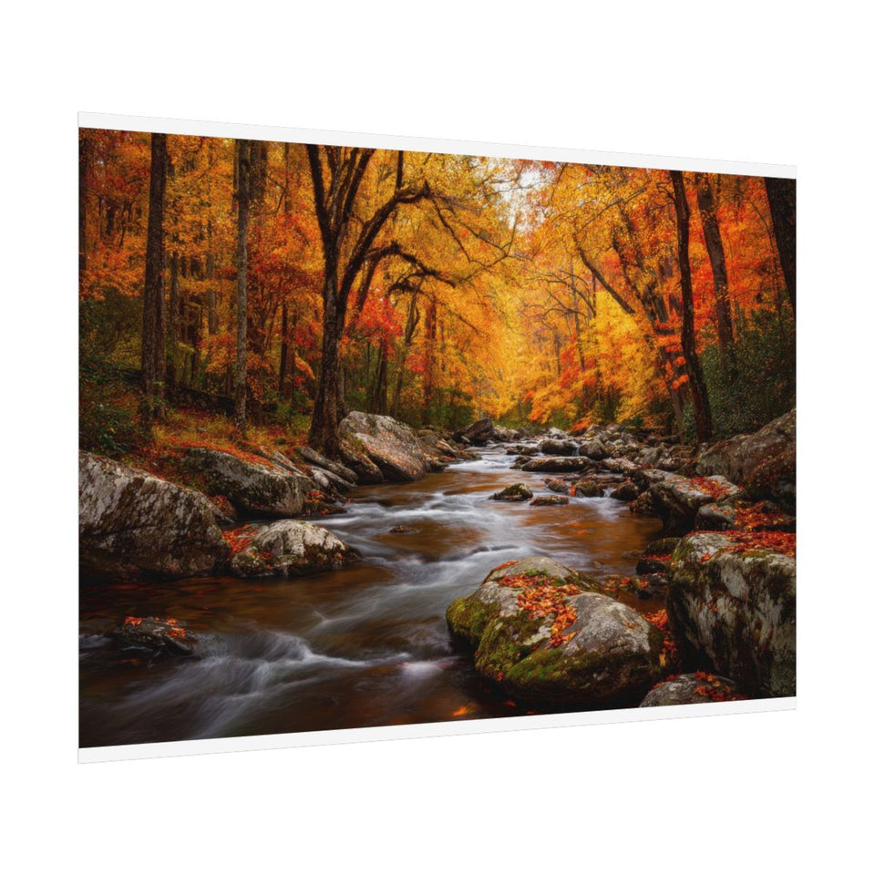 Autumn Forest Stream Canvas Wall Art – fine art poster print