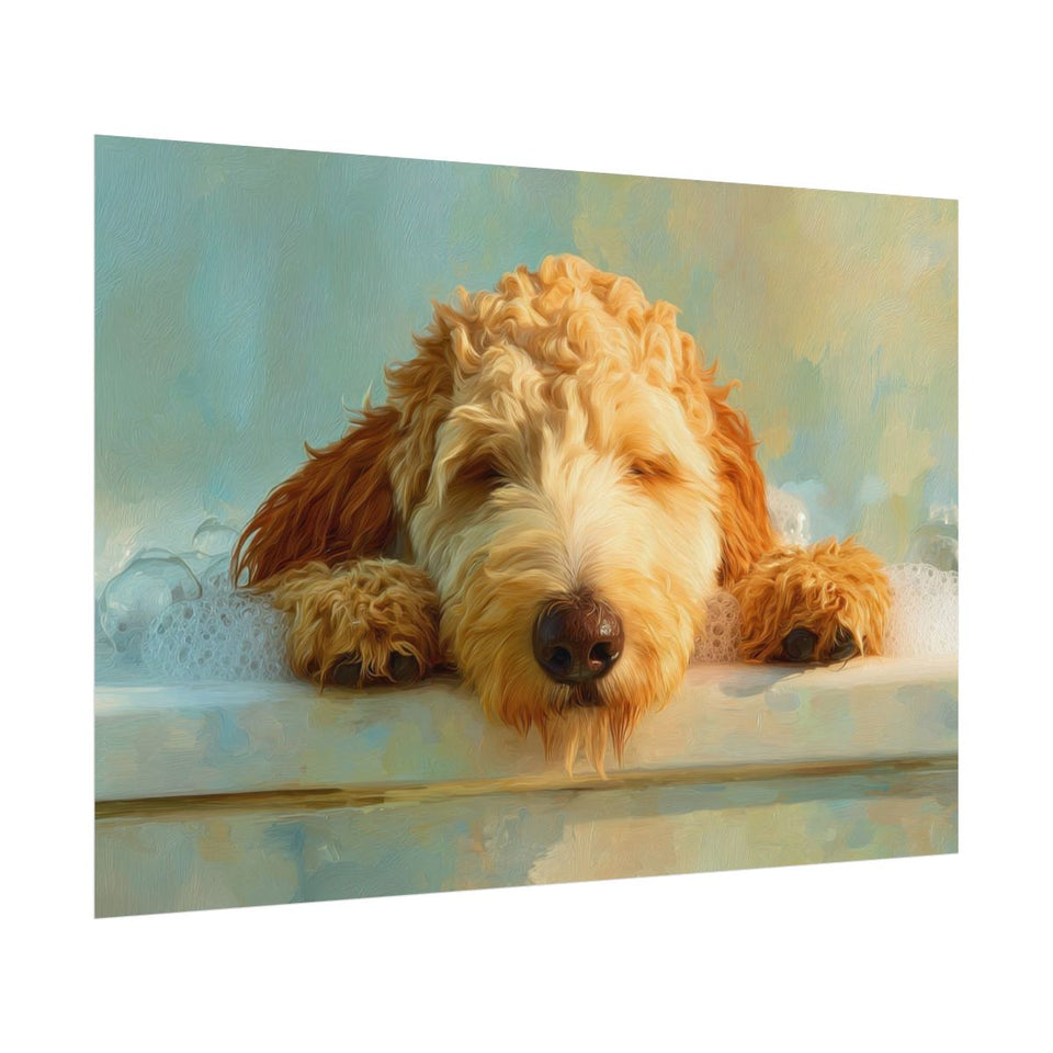 Goldendoodle Bath Time Canvas Print – fine art poster print