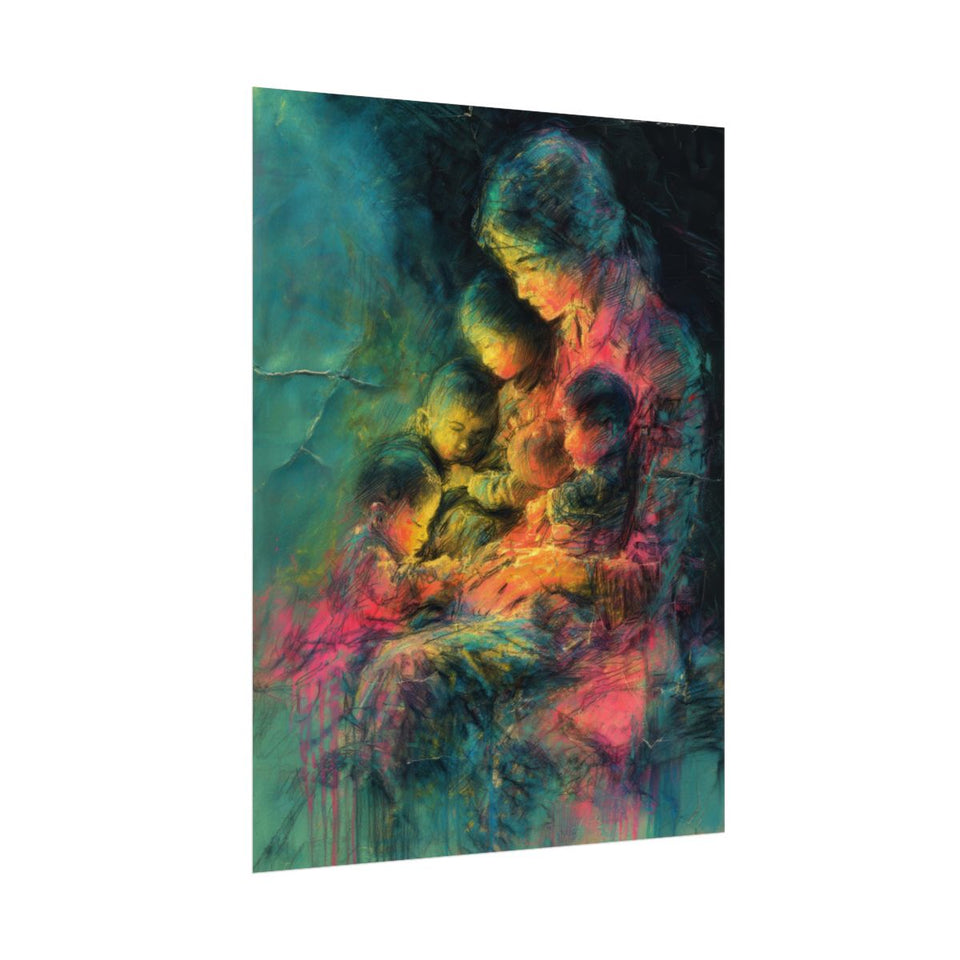 Mother & Children Abstract Canvas Art – fine art poster print