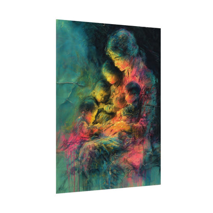 Mother &amp; Children Abstract Canvas Art – fine art poster print