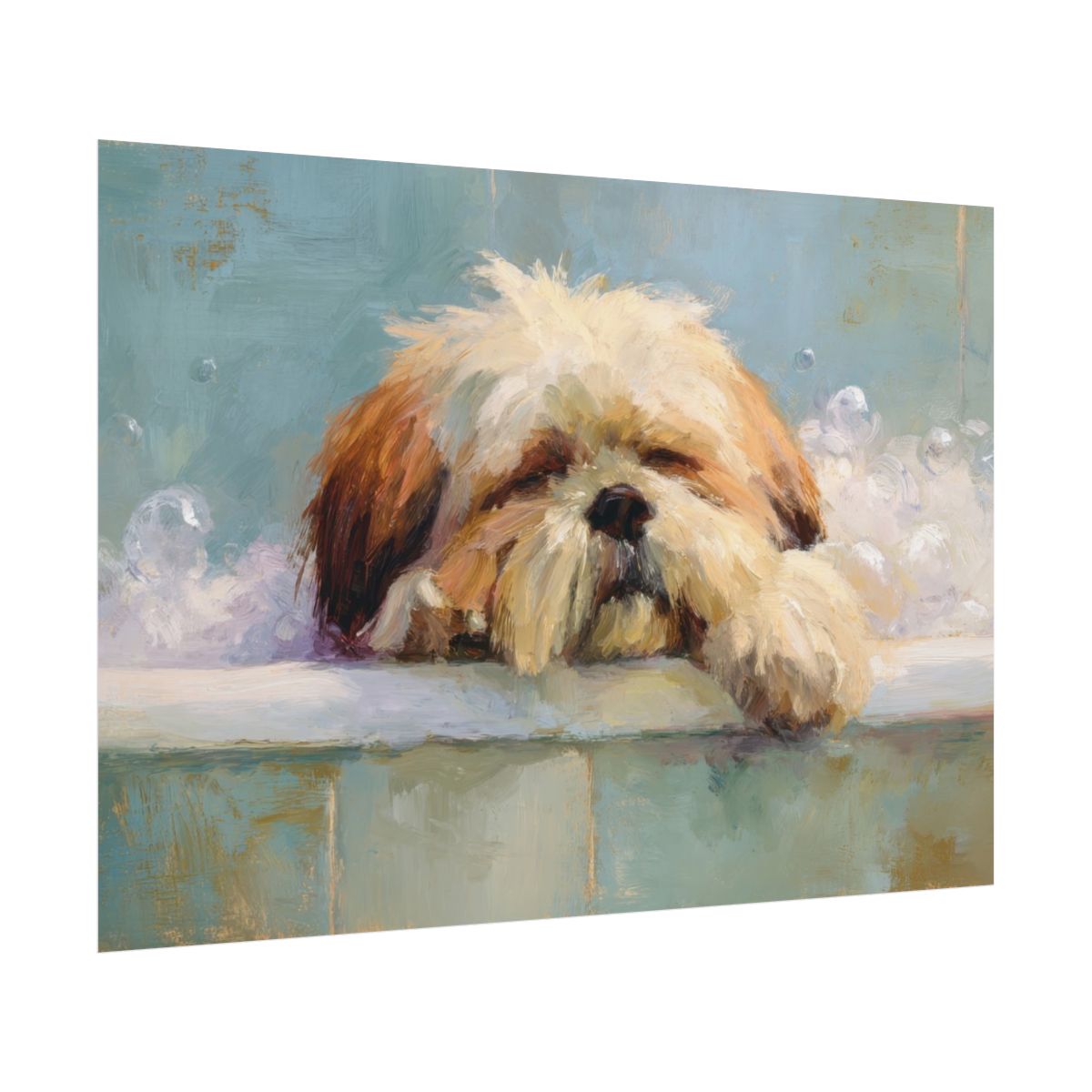 Relaxing Shih Tzu Bath Wall Art – fine art poster print