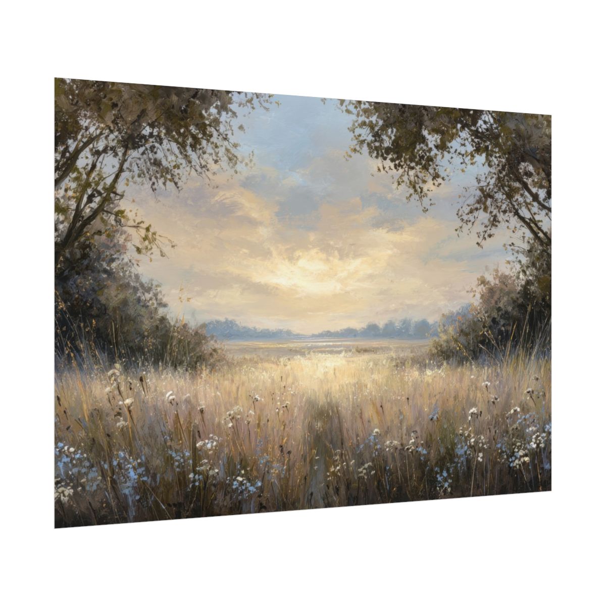 Sunlit Meadow Landscape Canvas Wall Art – fine art poster print
