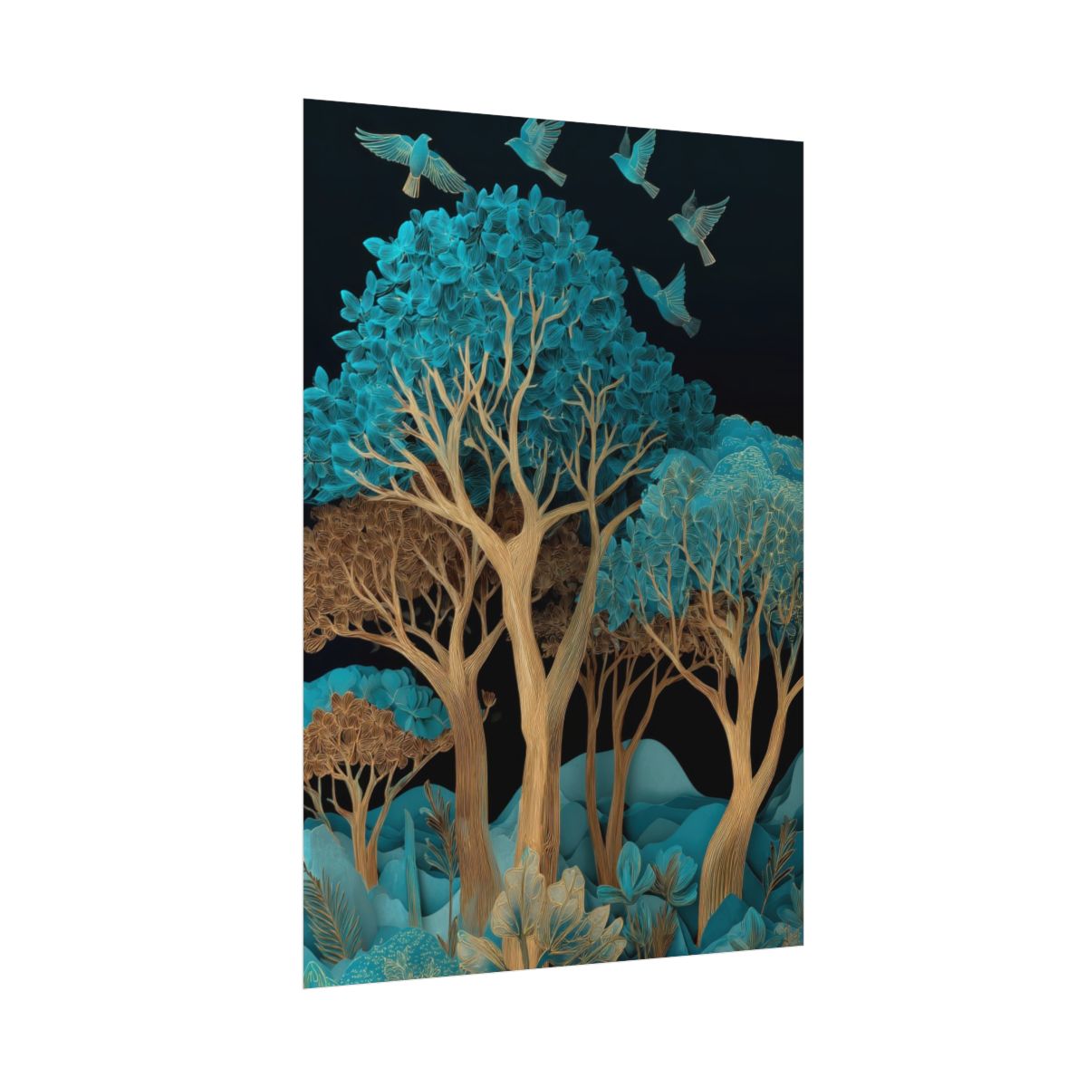 Turquoise Paper Cut Art Canvas Print – fine art poster print