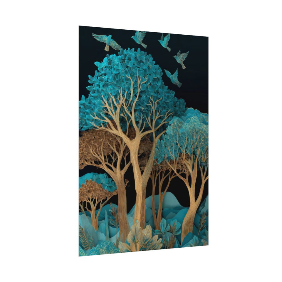 Turquoise Paper Cut Art Canvas Print – fine art poster print