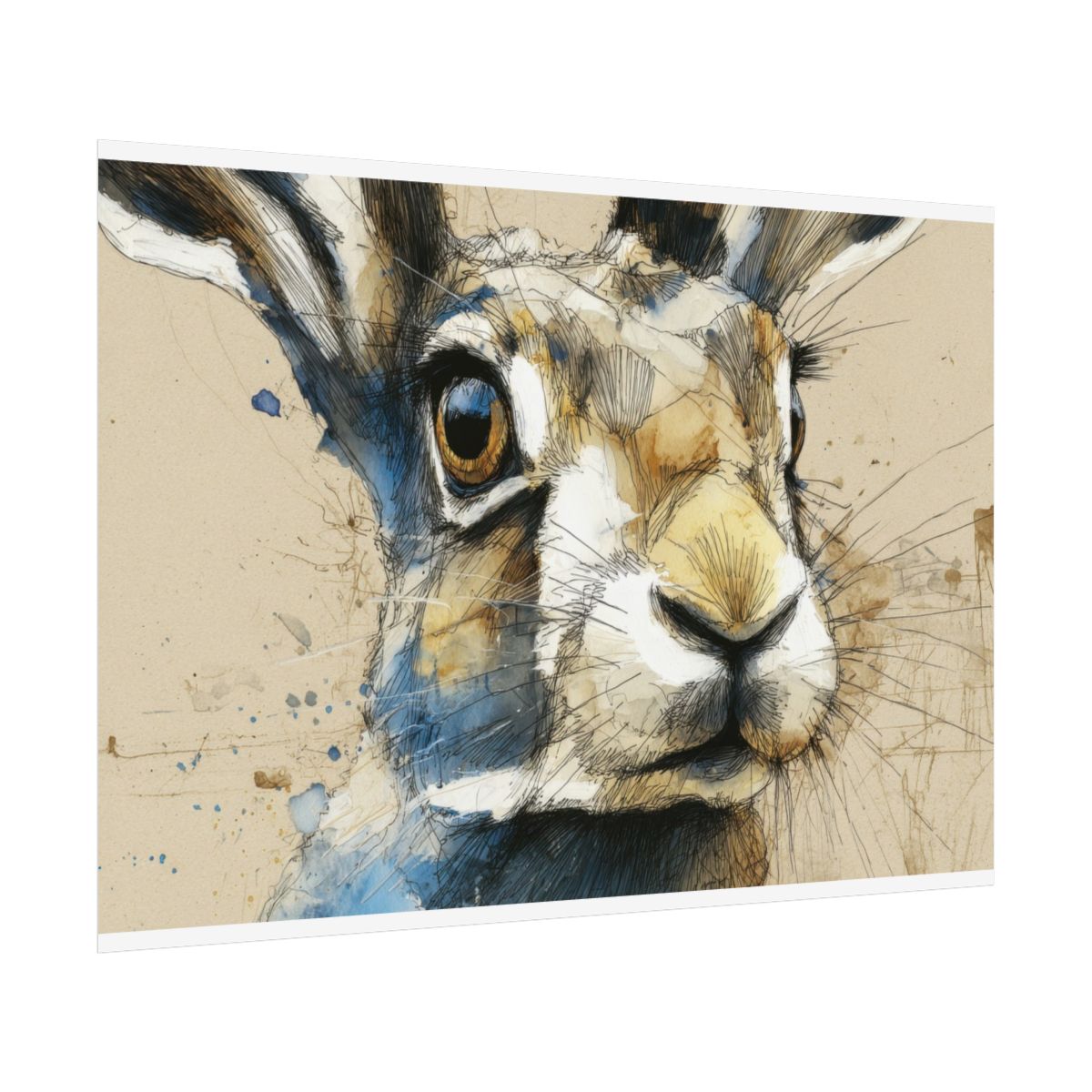 Watercolor Rabbit Portrait Canvas Print – fine art poster print