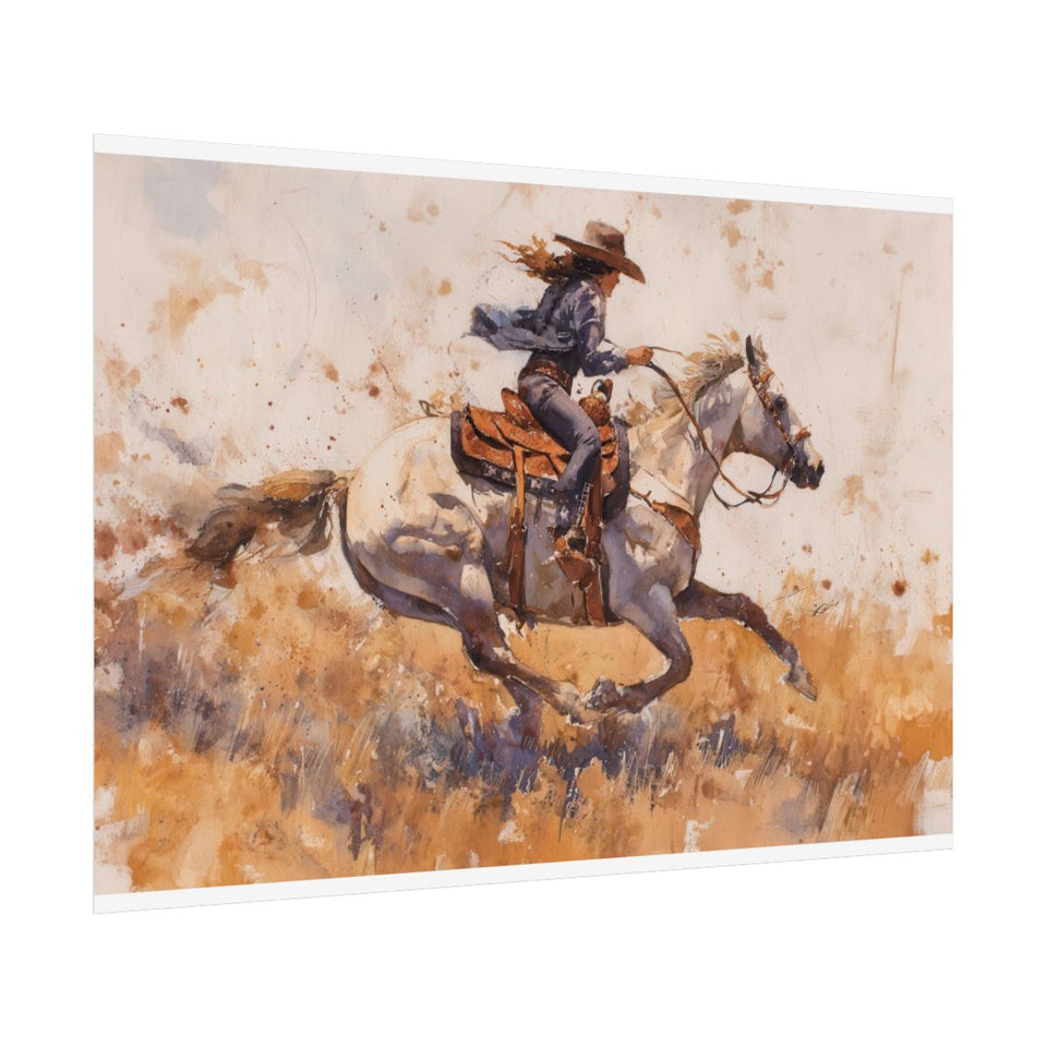 Western Cowgirl Watercolor Canvas Wall Art – fine art poster print