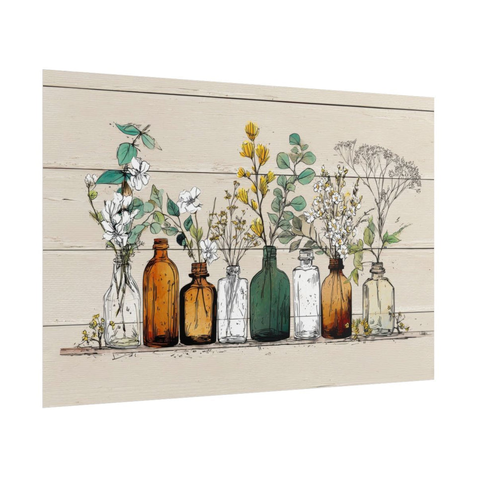 Botanical Glass Bottles Wall Art – fine art poster print