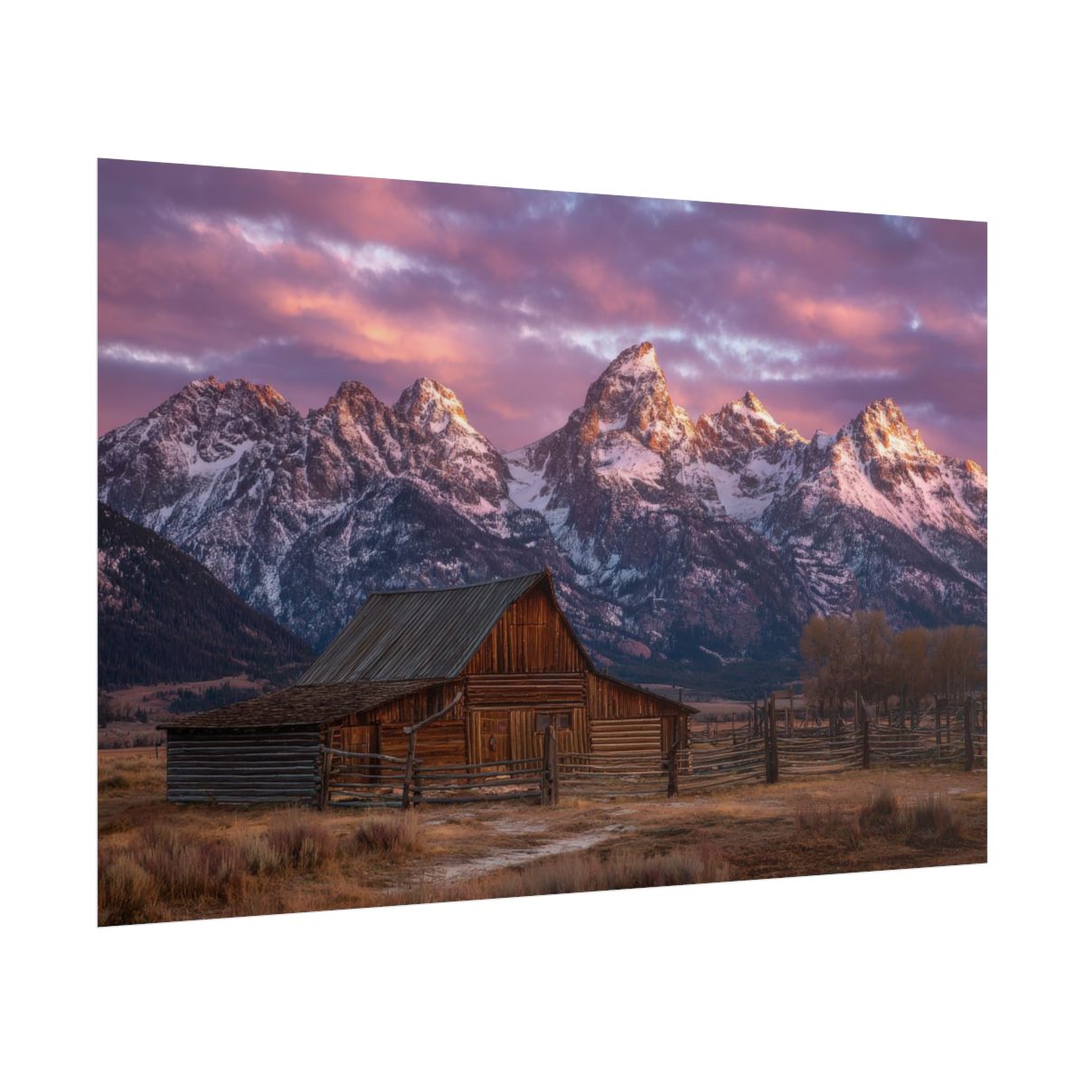 Rustic Mountain Barn Canvas Wall Art – fine art poster print