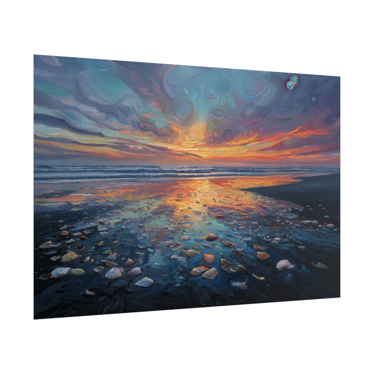 Sunset Beach Oil Painting Canvas Print – fine art poster print