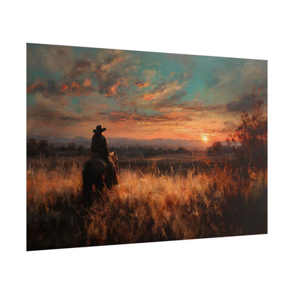 Western Cowboy Sunset Canvas Wall Art – fine art poster print
