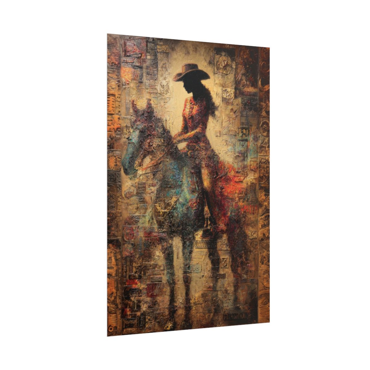 Western Cowgirl Abstract Canvas Wall Art – fine art poster print