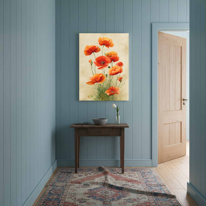 Red Poppy Watercolor Canvas Art – styled room view 14
