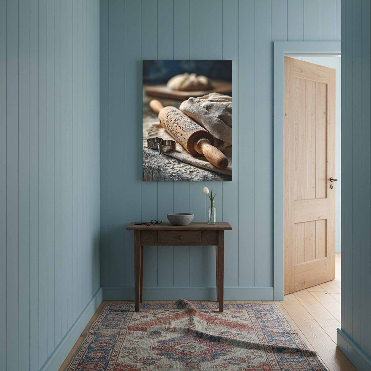 Rustic Kitchen Baking Canvas Art – styled room view 12