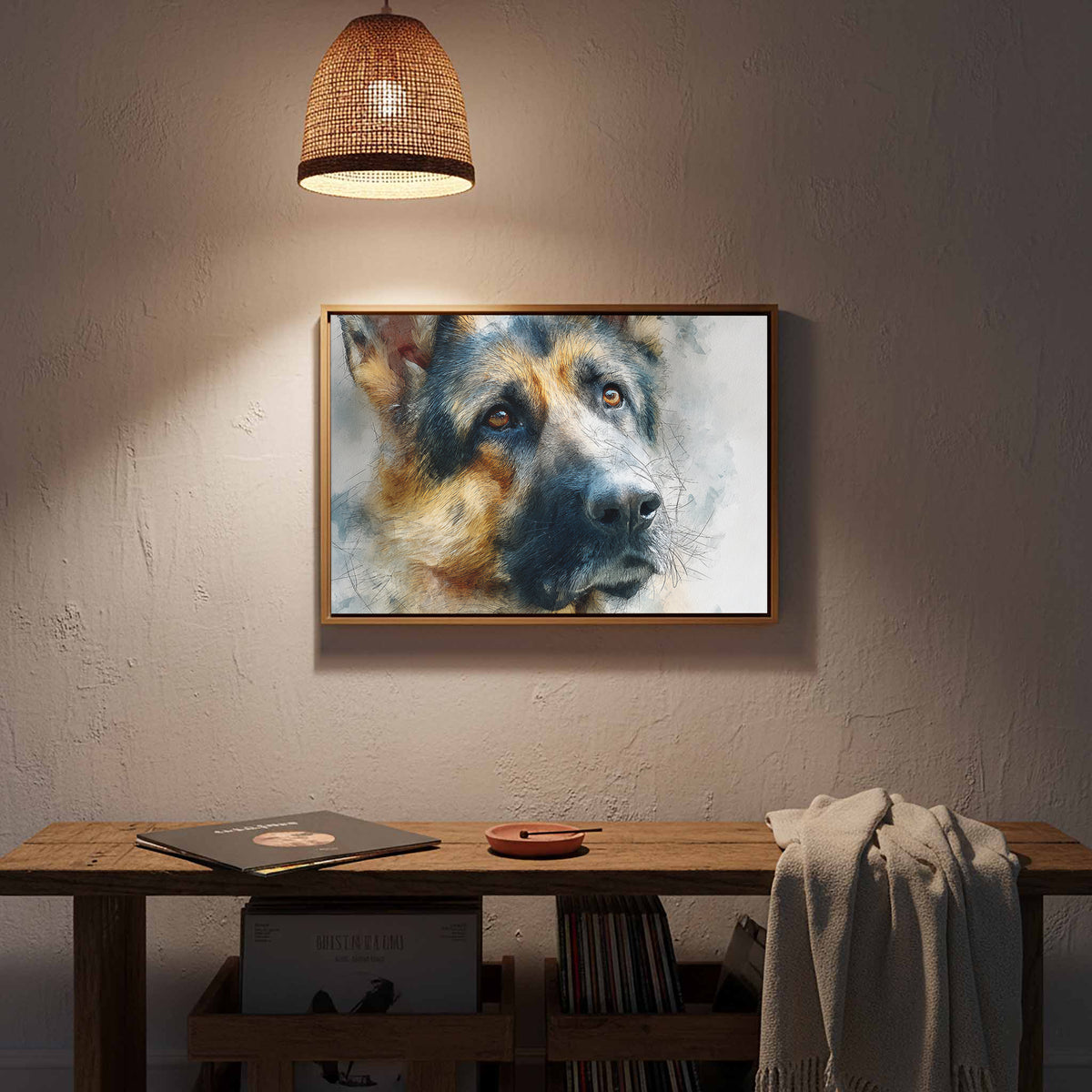 German Shepherd Canvas Wall Art – styled room view 14