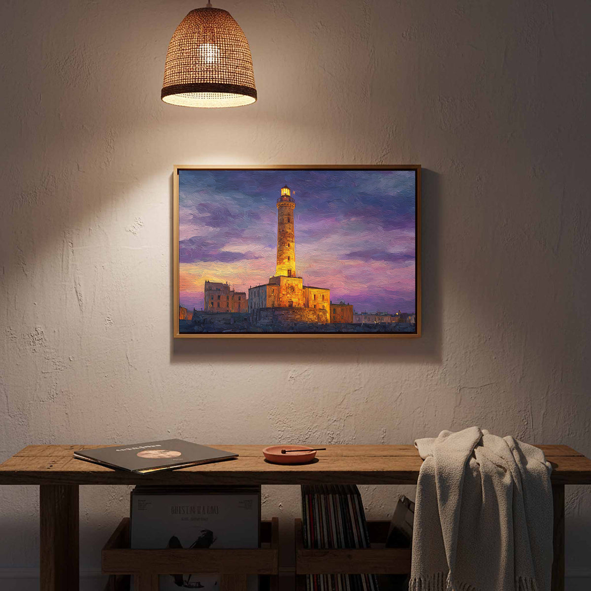 Lighthouse of Genoa Canvas Wall Art – styled room view 14