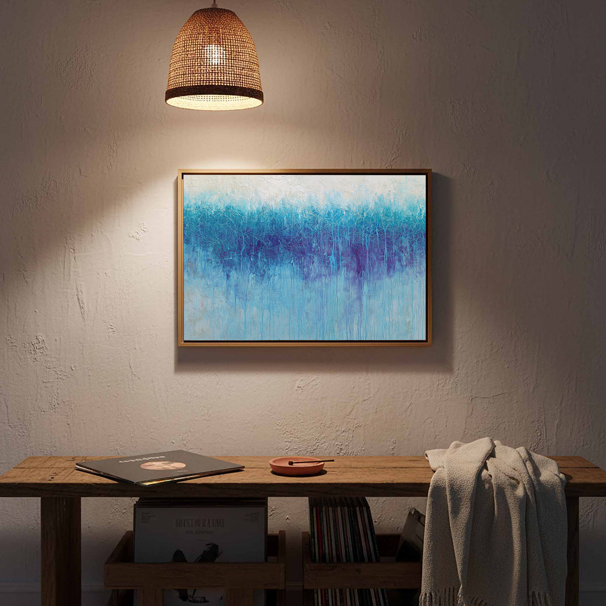 Abstract Blue Gradient Canvas Wall Art – styled room view 13