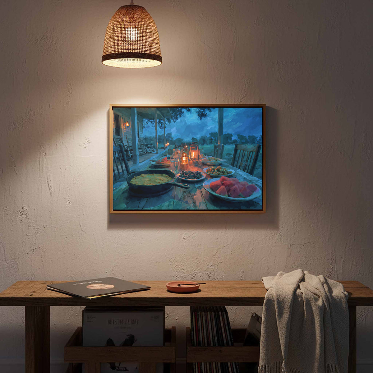 Southern Farmstead Dinner Canvas Print – styled room view 13