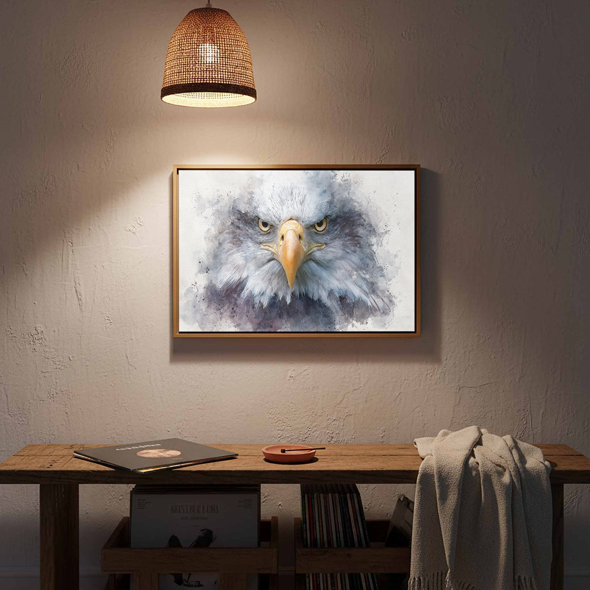 Bald Eagle Watercolor Canvas Print – styled room view 14