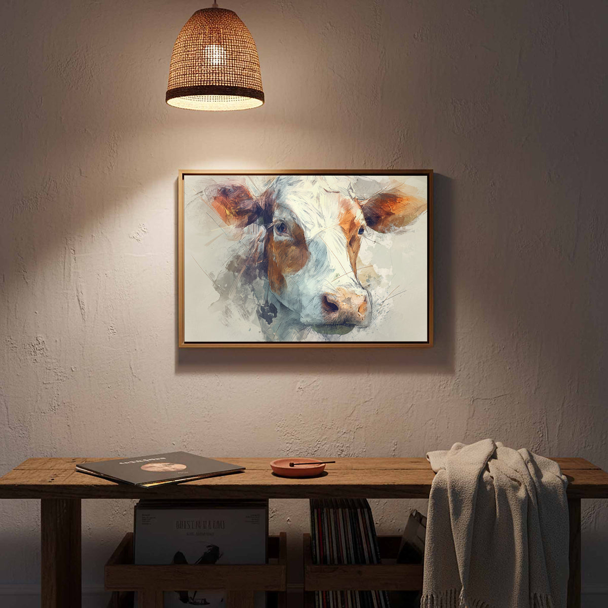 Cow Portrait Canvas Wall Art – styled room view 14