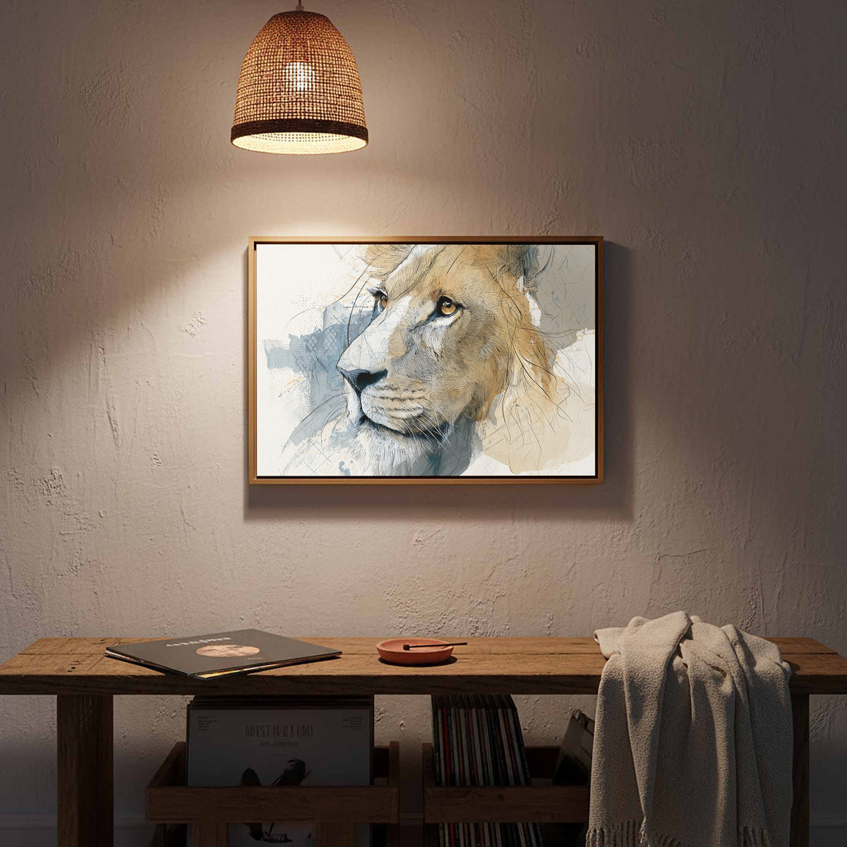 Lion Portrait Canvas Wall Art – styled room view 13