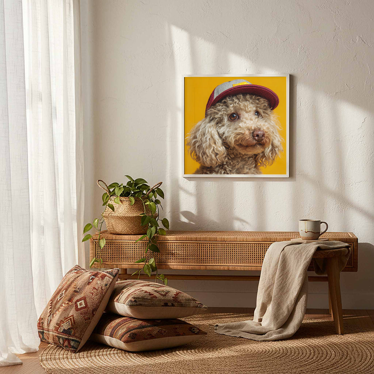 Poodle Baseball Cap Canvas Print – styled room view 12