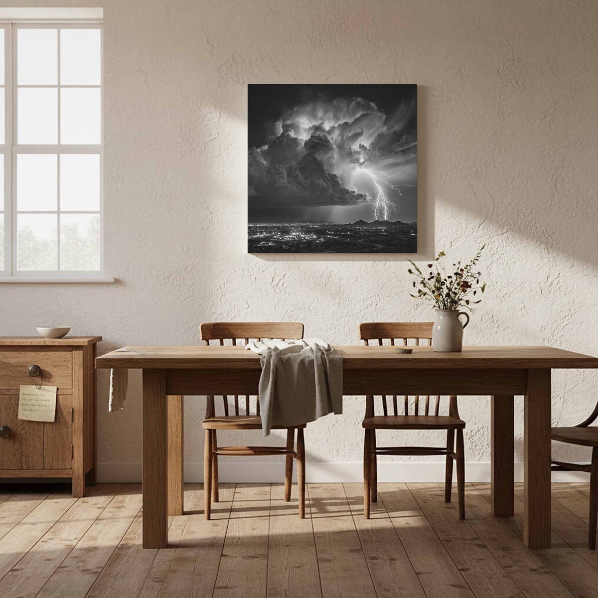 Desert Lightning Storm Canvas Print – styled room view 13