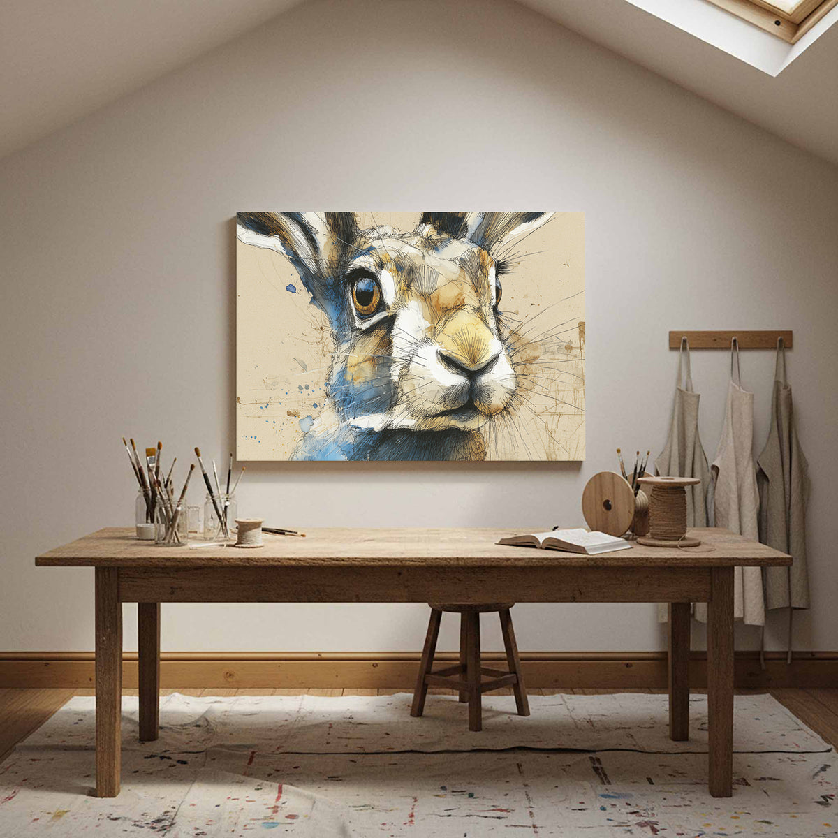 Watercolor Rabbit Portrait Canvas Print – styled room view 13