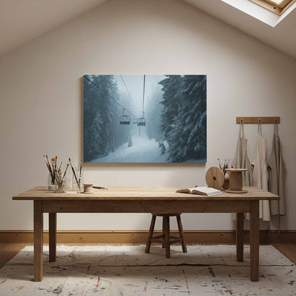 Winter Ski Lift Canvas Wall Art – styled room view 5