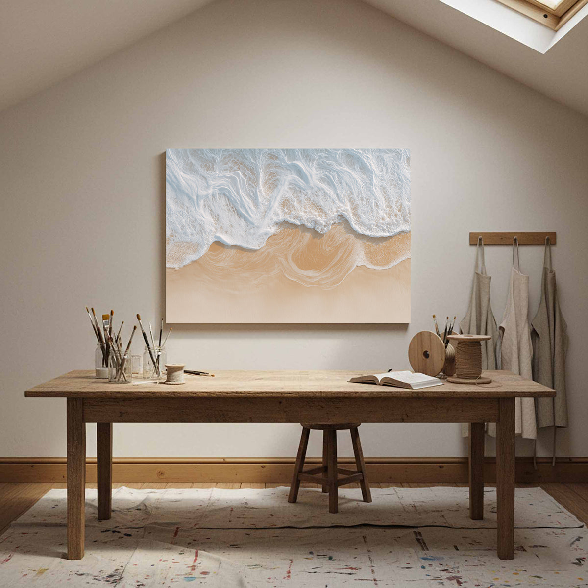 Aerial Ocean Waves Canvas Print – styled room view 14