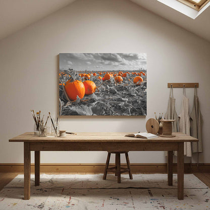 Orange Pumpkin Field Canvas Wall Art – styled room view 13