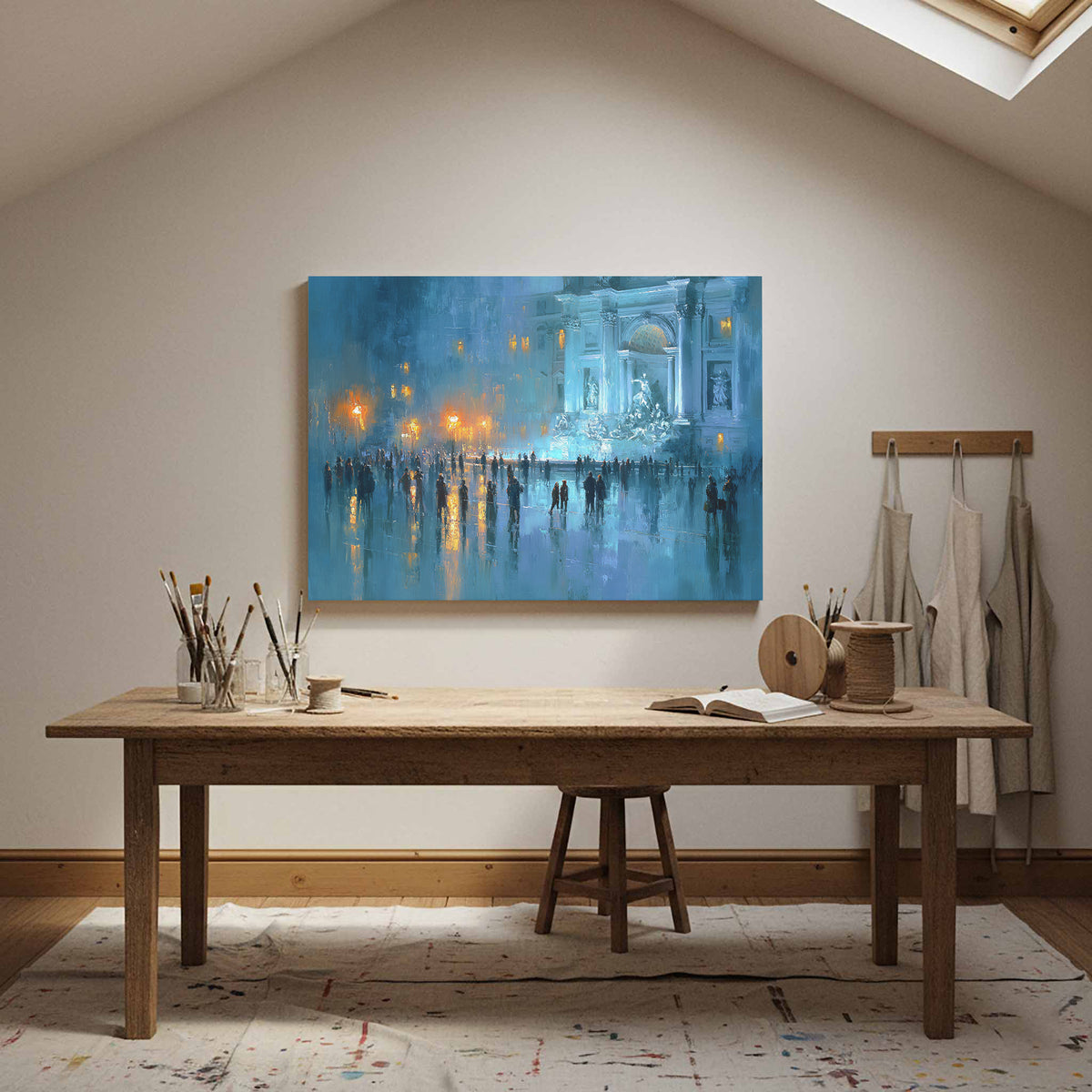 Trevi Fountain Canvas Print – styled room view 13