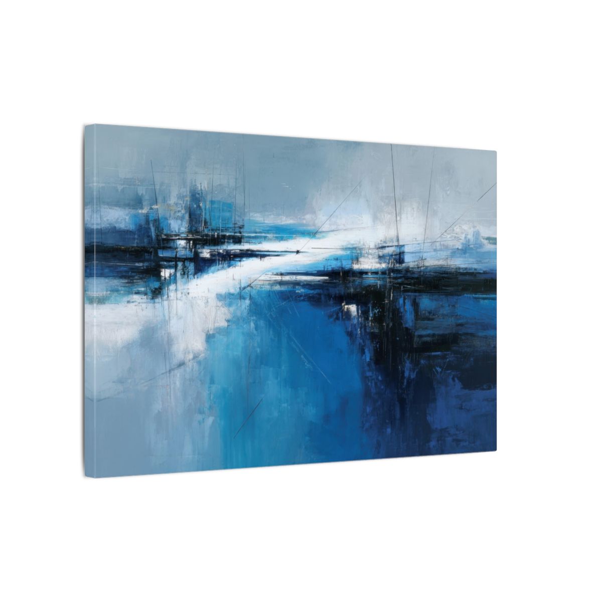 Abstract Blue Ocean Wall Art – gallery wrapped canvas, side view