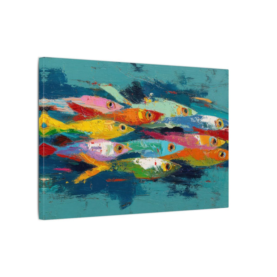 Abstract Fish School Canvas Art – gallery wrapped canvas, side view