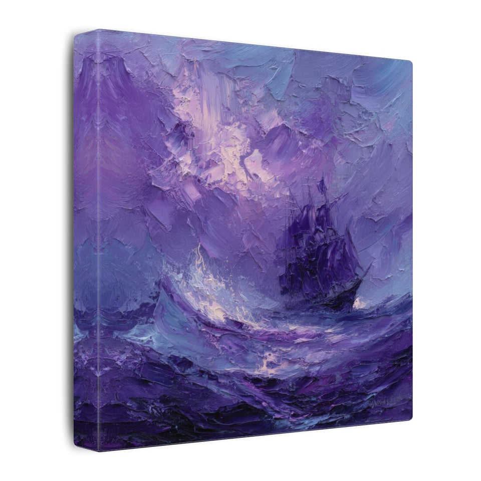 Abstract Purple Seascape Canvas Art – gallery wrapped canvas, side view