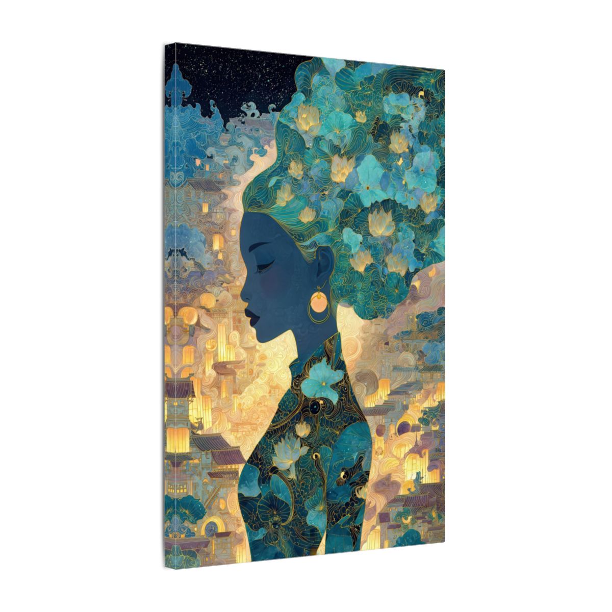 Asian Woman Silhouette Canvas Wall Art – gallery wrapped canvas, side view