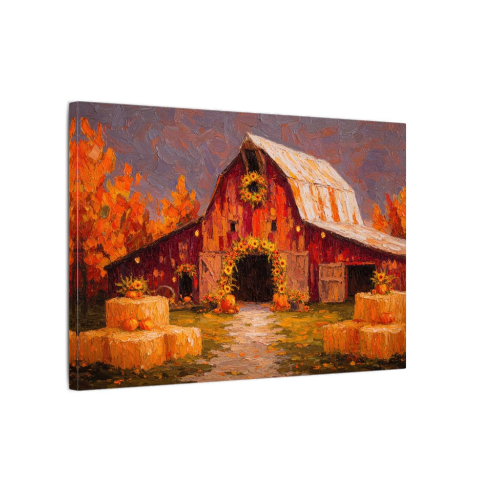 Autumn Barn Wedding Canvas Print – gallery wrapped canvas, side view