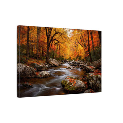 Autumn Forest Stream Canvas Wall Art – gallery wrapped canvas, side view