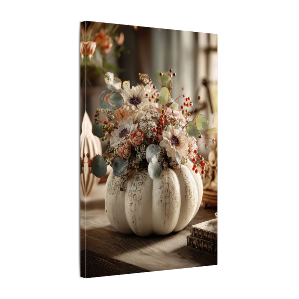 Autumn Pumpkin Floral Canvas Print – gallery wrapped canvas, side view