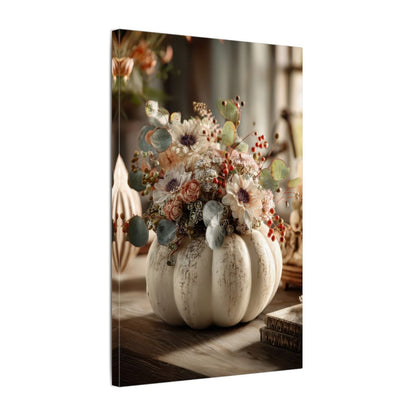 Autumn Pumpkin Floral Canvas Print – gallery wrapped canvas, side view