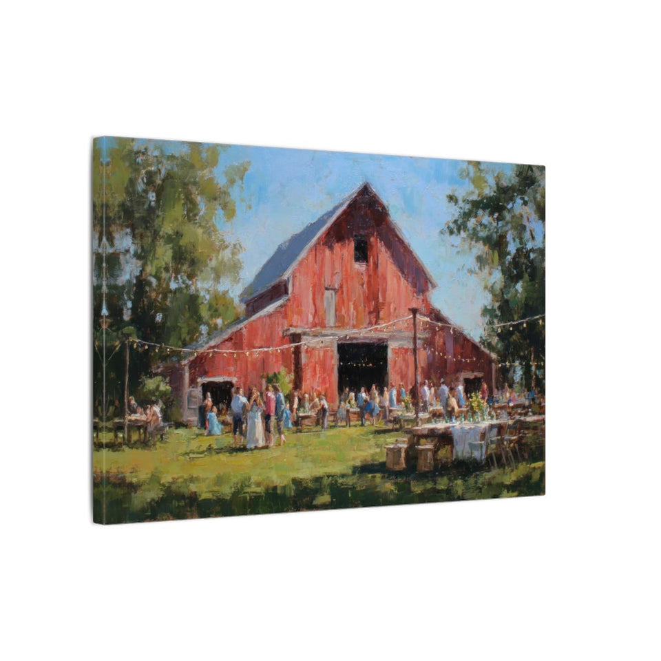 Barn Wedding Canvas Wall Art – gallery wrapped canvas, side view