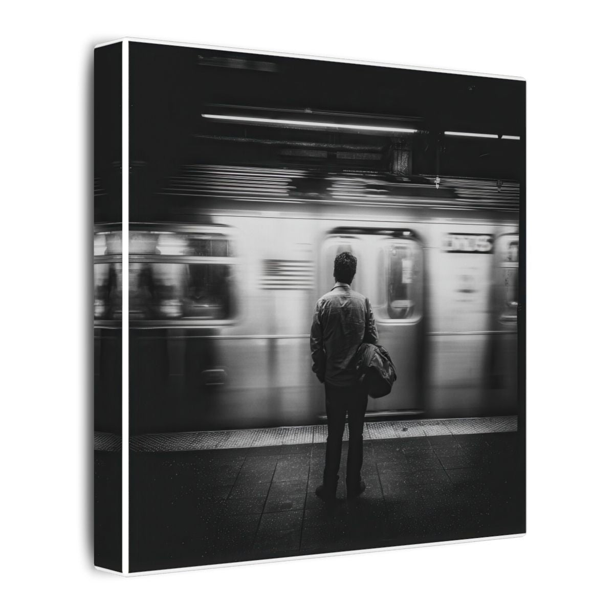 Black &amp; White NYC Subway Wall Art – gallery wrapped canvas, side view
