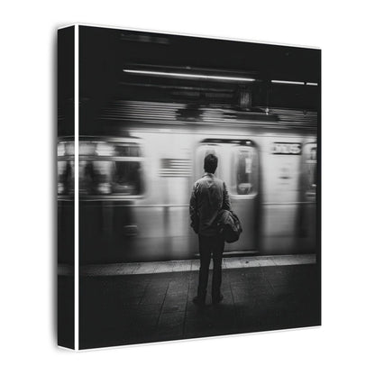 Black &amp; White NYC Subway Wall Art – gallery wrapped canvas, side view